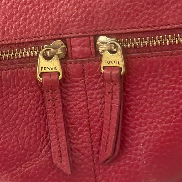 Fossil Erin Crossbody Bag Womens Red Pebbled Leather Top Zip Handbag Purse - Picture 6 of 12